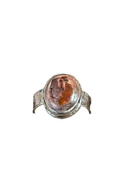 Mexican fire opal round ring Size 9 - 05