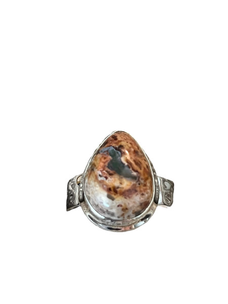 Mexican fire opal teardrop ring Size 8.25 - 10