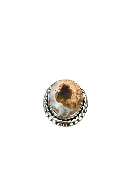 Mexican fire opal round ring Size 8.25 - 11