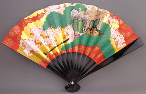 Sensu (fan): Goshoguruma (Imperial Cart), 15.2 cm (6.0"), Black Lacquered Guards with Black Ribs, for Women