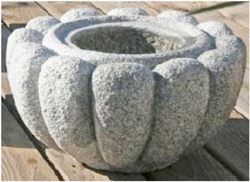 Tsukubai: Kiku-Gata, Stone Water Basin, Gray Granite, 12-Inch