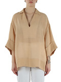 BEIGE | Blusa ampia in lino garzato