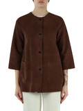 MARRONE | Giacca girocollo in suede DOMENIQUE