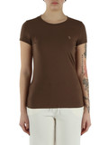 MARRONE | T-shirt slim fit in cotone stretch con ricamo logo