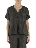 GRIGIO SCURO | Blusa in misto lino effetto stropicciato