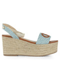 AZURBLAU | Logostoff-Sandalen mit Keilabsatz BALI 02