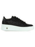 NERO | GIRL: Sneakers in pelle e tessuto con pietre applicate