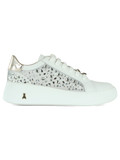BIANCO | GIRL: Sneakers in pelle e tessuto con pietre applicate