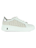BIANCO | GIRL: Sneakers in pelle e tessuto effetto rafia