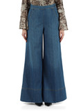 BLU | Pantalone gamba larga SPIAGGIA in denim di cotone e lino