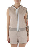 BEIGE | Felpa smanicata con cappuccio in cotone tecnico