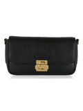 SCHWARZ | Schultertasche aus genarbtem Leder C-ME LOCK Medium