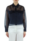Dunkelblau | Cropped-Hemd aus Seidenorganza COLOMBA