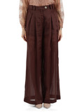 MARRONE | Pantalone gamba larga in ramiè AEREO