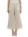 NUDE | Pantalone cropped gamba larga con ricami e paillettes