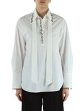 BIANCO | Blusa in popeline con pietre applicate