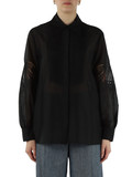 NERO | Camicia in misto lyocell con maniche ricamate