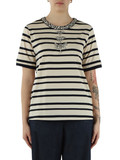 BEIGE | T-shirt in cotone a righe con pietre applicate