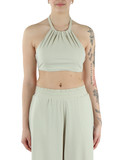 BEIGE | Top in misto viscosa con placca logo