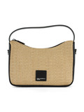 BEIGE | Borsa mini hobo effetto rafia con patch logo