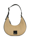 BEIGE | Borsa mezza luna effetto rafia con patch logo