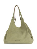 GRÜN | DUA Large Schultertasche aus Veloursleder