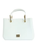 BIANCO | Borsa a mano FLAT KIRA con placca logo