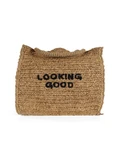 BEIGE | Borsa shopping in rafia con scritta logo