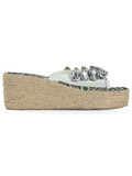 BIANCO | Sandali infradito con zeppa e pietre decorative