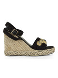 NERO | Sandali con zeppa e pietre decorative