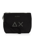 NERO | BEACH: Mini pochette in canvas con stampa logo glitterata