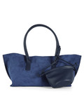 BLU | Borsa a spalla in ecosuede con pochette esterna
