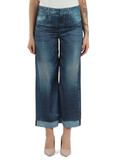 BLU | Pantalone in satin con stampa denim