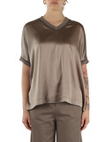 MARRONE | Blusa in seta con inserti in maglia