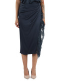 BLU | Gonna in satin SOTTILE con piume applicate