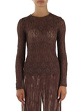 MARRONE | T-shirt manica lunga in pizzo stretch MADRE