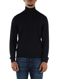 BLU SCURO | Maglia mezza zip in lana, seta e cashmere