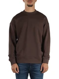 MARRONE | Felpa girocollo in cotone garzato