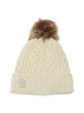 BEIGE | Cappello con pon pon e lavorazione a trecce