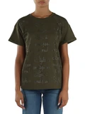 VERDE MILITARE | T-shirt in cotone con strass applicati