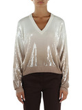 bianco/beige | Maglia collo a V in misto viscosa con paillettes