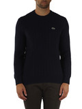 Dunkelblau | Regular-Fit Zopfpullover aus Baumwollmischung