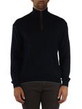 BLU SCURO | Maglia collo a zip in lana vergine e lyocell