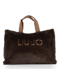 MARRONE | Borsa tote in ecopelliccia con scritta logo