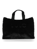 NERO | Borsa tote in ecopelliccia con scritta logo
