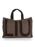 MARRONE | Borsa tote in tessuto con scritta logo