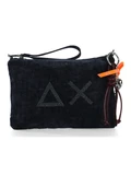 BLU SCURO | Pochette in velluto con stampa logo glitterata