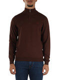 MARRONE | Maglia mezza zip in lana merino e cotone