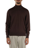 MARRONE | Cardigan con zip in lana vergine merino extrafine