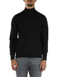 SCHWARZ | Pullover mit halbem Reißverschluss aus reiner Schurwolle mit Logostickerei